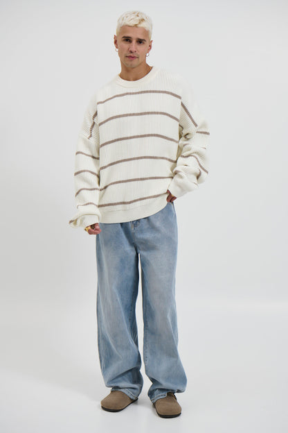 Drop Sleeve Heavy Knit White Stripe - FINAL SALE