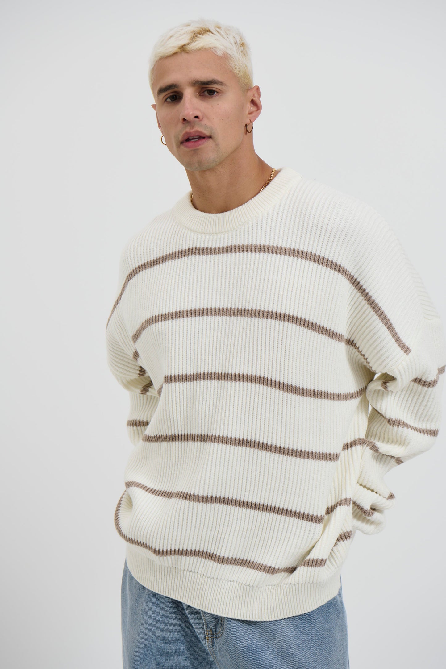 Drop Sleeve Heavy Knit White Stripe - FINAL SALE