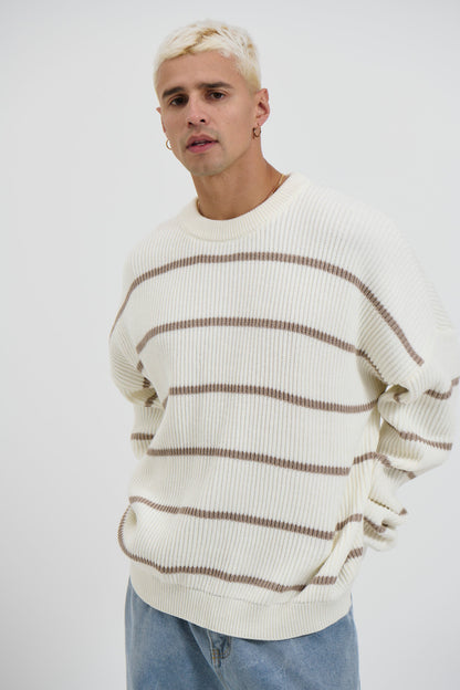 Drop Sleeve Heavy Knit White Stripe - FINAL SALE