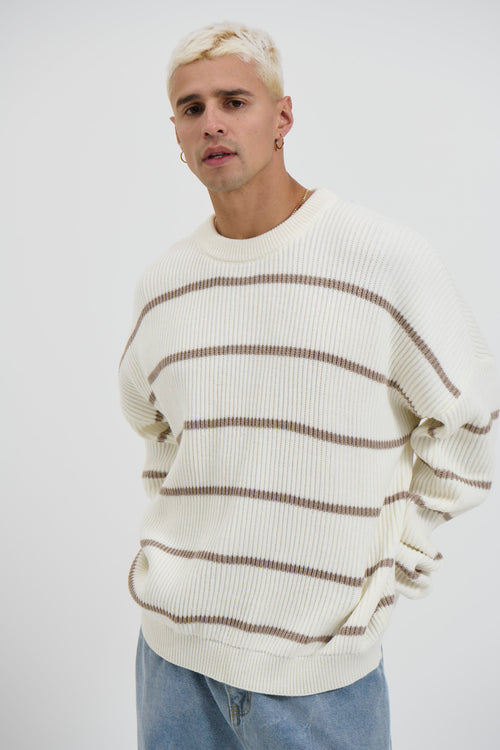 Drop Sleeve Heavy Knit White Stripe - FINAL SALE