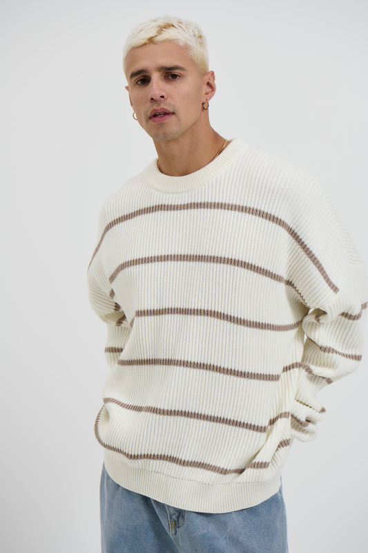Drop Sleeve Heavy Knit White Stripe - FINAL SALE