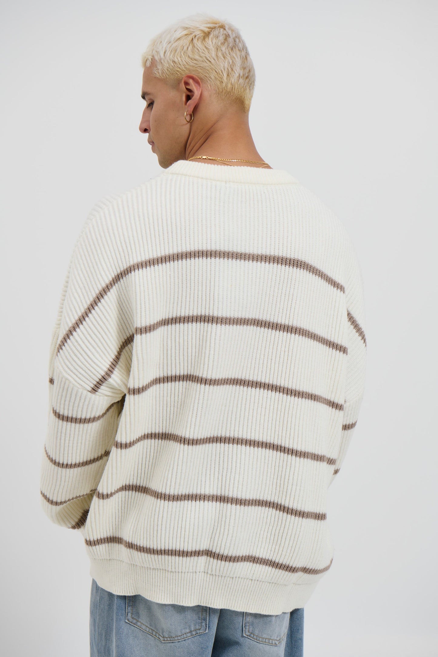 Drop Sleeve Heavy Knit White Stripe - FINAL SALE