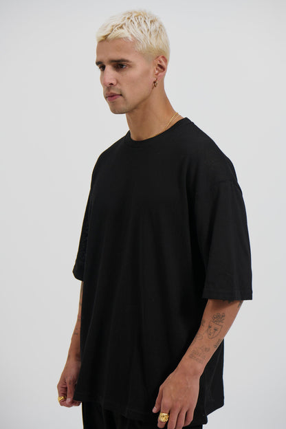 Lightweight Linen Look Tee Black - FINAL SALE