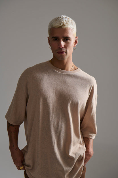 Lightweight Linen Look Tee Tan - FINAL SALE