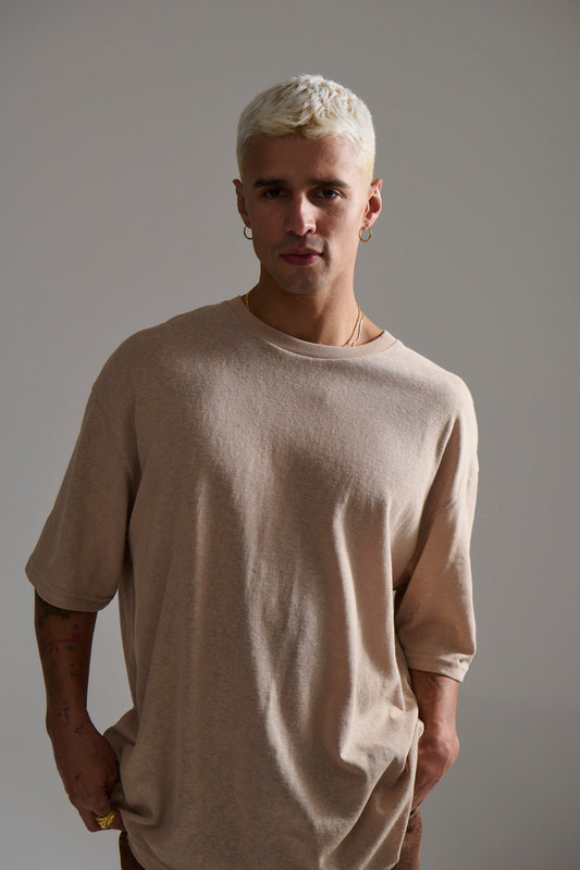 Lightweight Linen Look Tee Tan - FINAL SALE