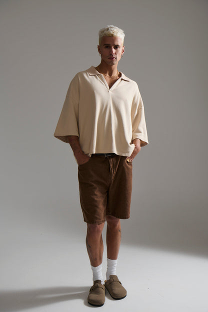 Jersey Crop Polo Sand
