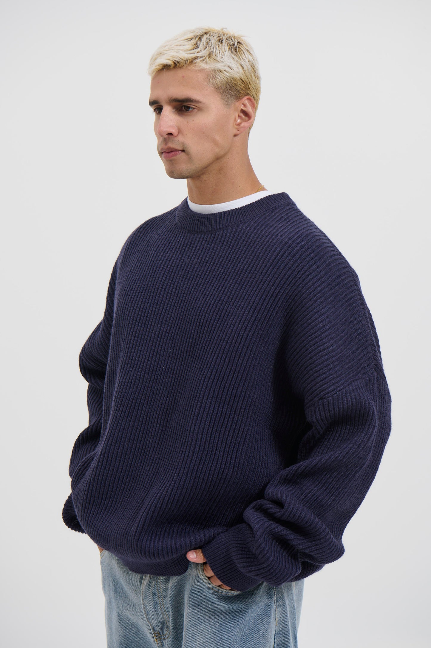 Drop Sleeve Heavy Knit Navy