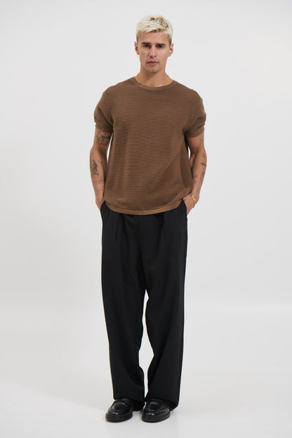 Horizontal Rib Knit Tee Choc