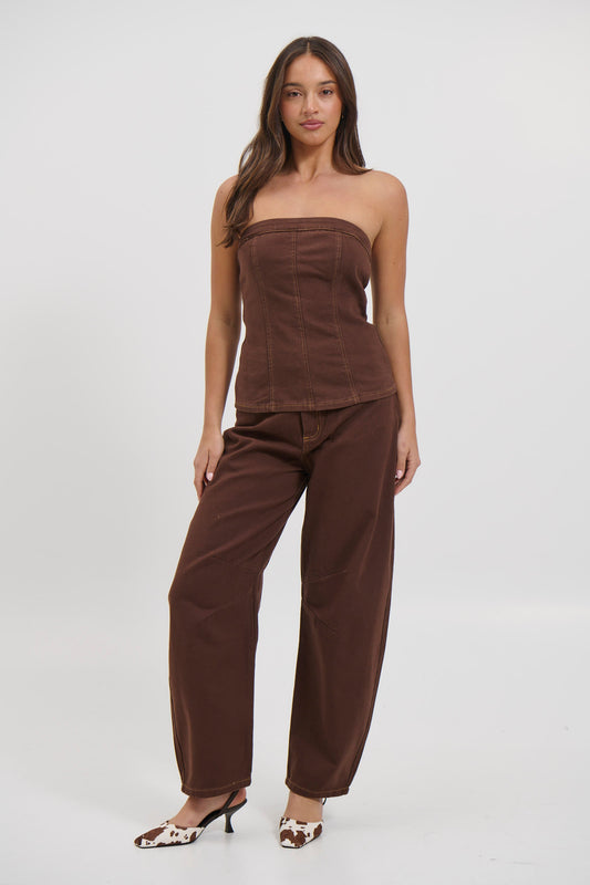 Lex Denim Corset Top Chocolate - FINAL SALE