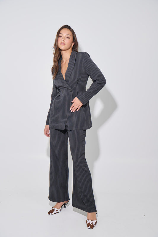 Kassandra Pinstripe Set Grey - FINAL SALE