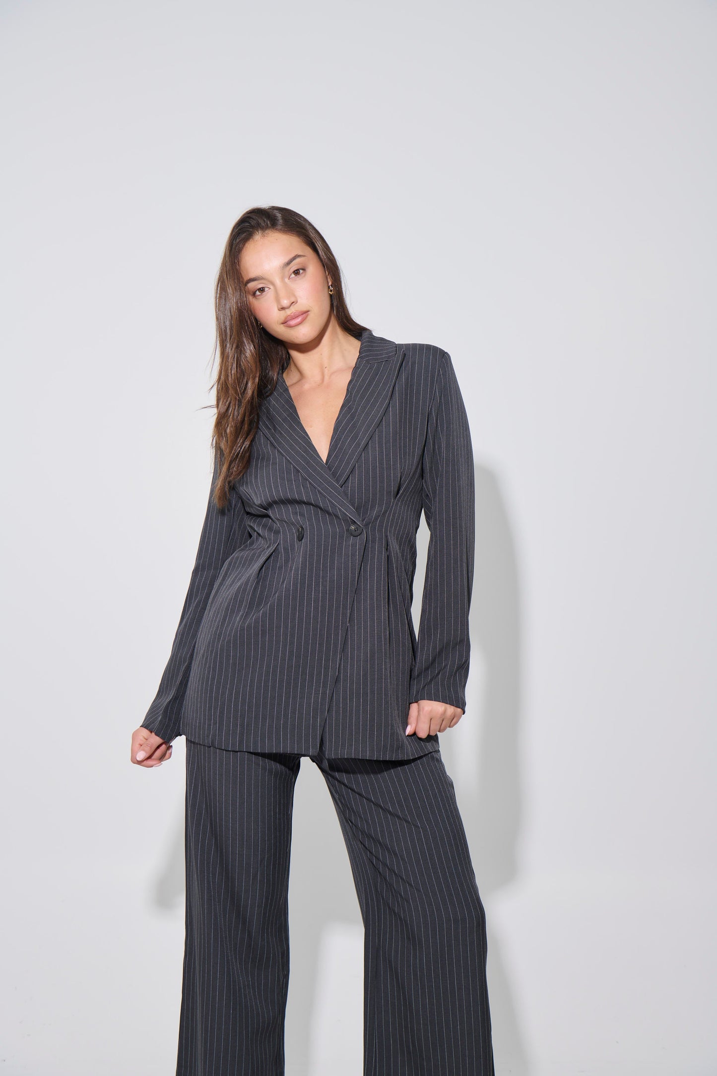 Kassandra Pinstripe Set Grey - FINAL SALE