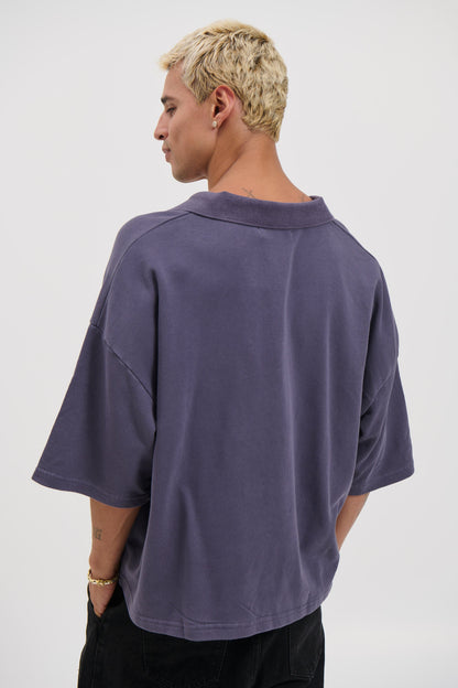 Jersey Crop Polo Washed Navy
