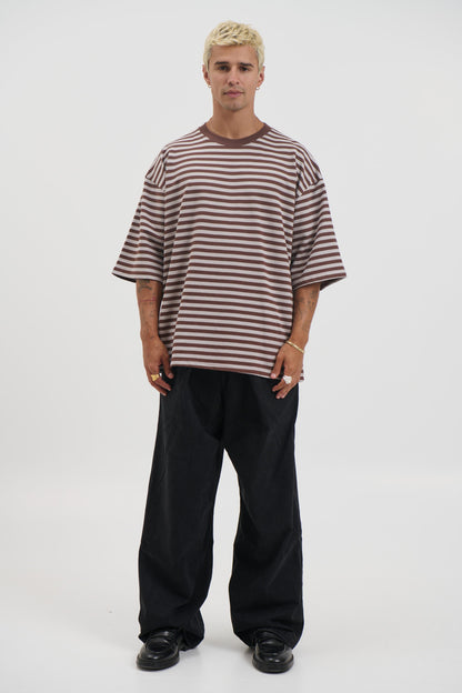 Lesley Stripe Crew Tee Choc - FINAL SALE
