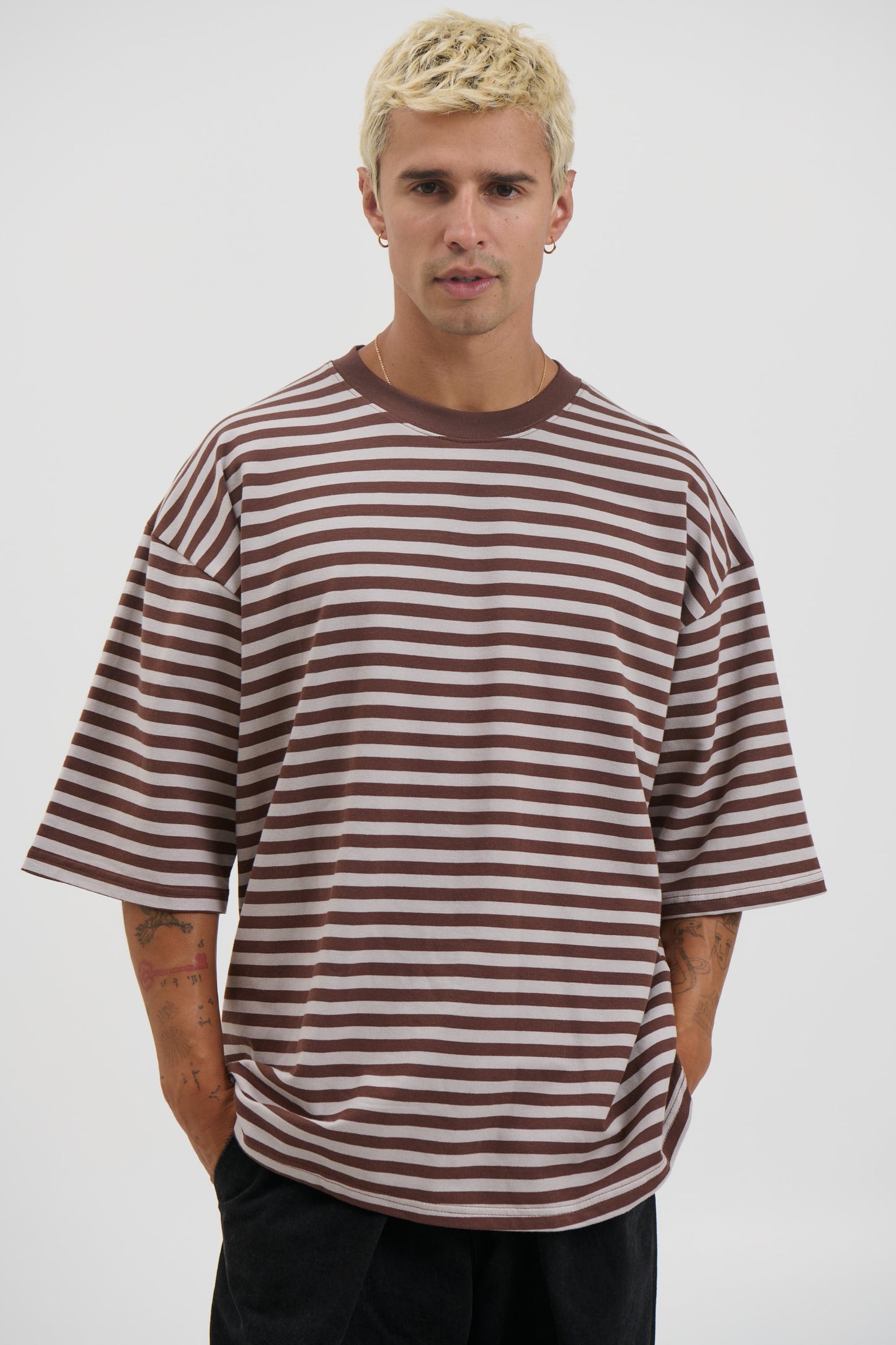 Lesley Stripe Crew Tee Choc - FINAL SALE