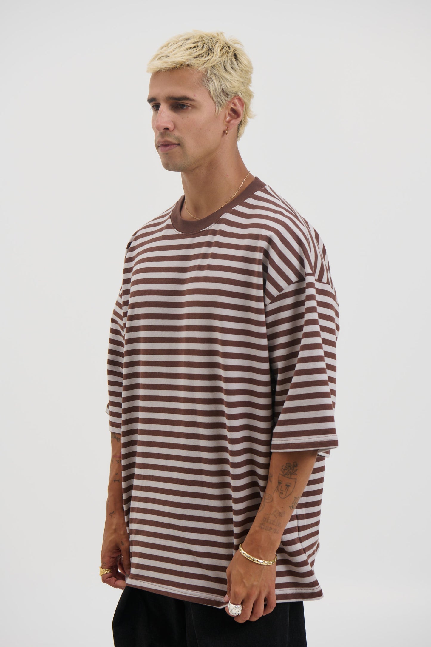 Lesley Stripe Crew Tee Choc - FINAL SALE
