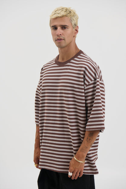 Lesley Stripe Crew Tee Choc - FINAL SALE