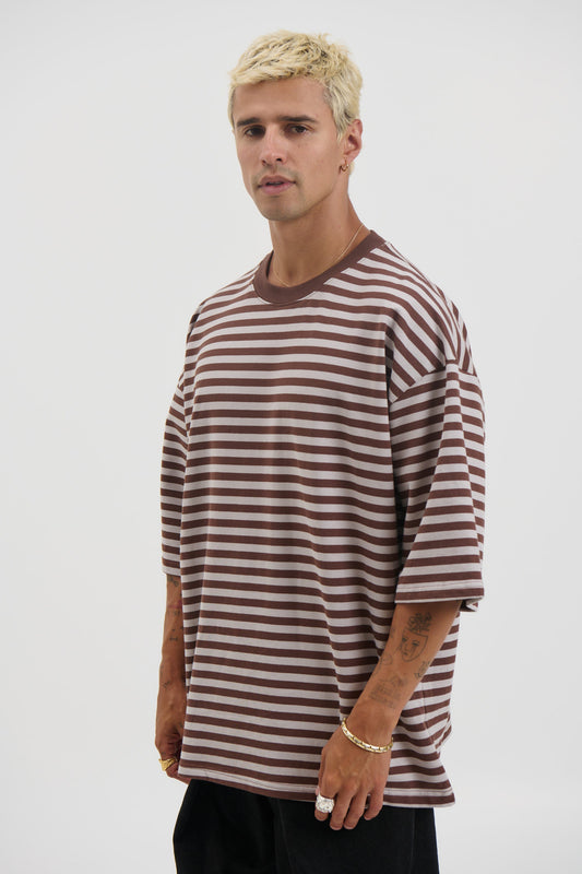 Lesley Stripe Crew Tee Choc - FINAL SALE