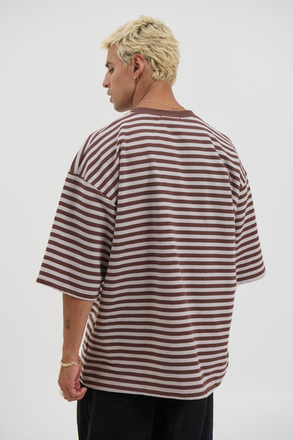 Lesley Stripe Crew Tee Choc - FINAL SALE