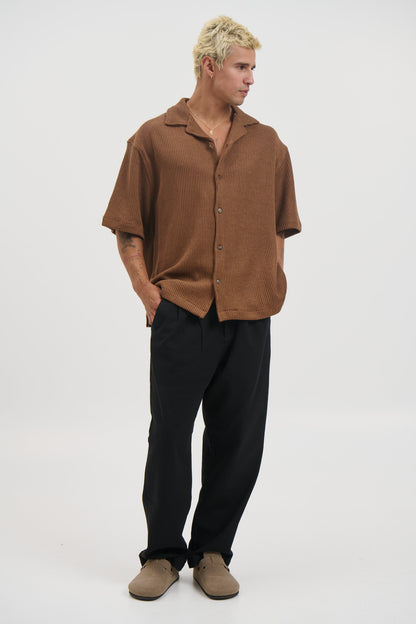 Chad Knitted Shirt Choc - FINAL SALE