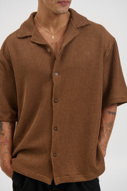 Chad Knitted Shirt Choc - FINAL SALE