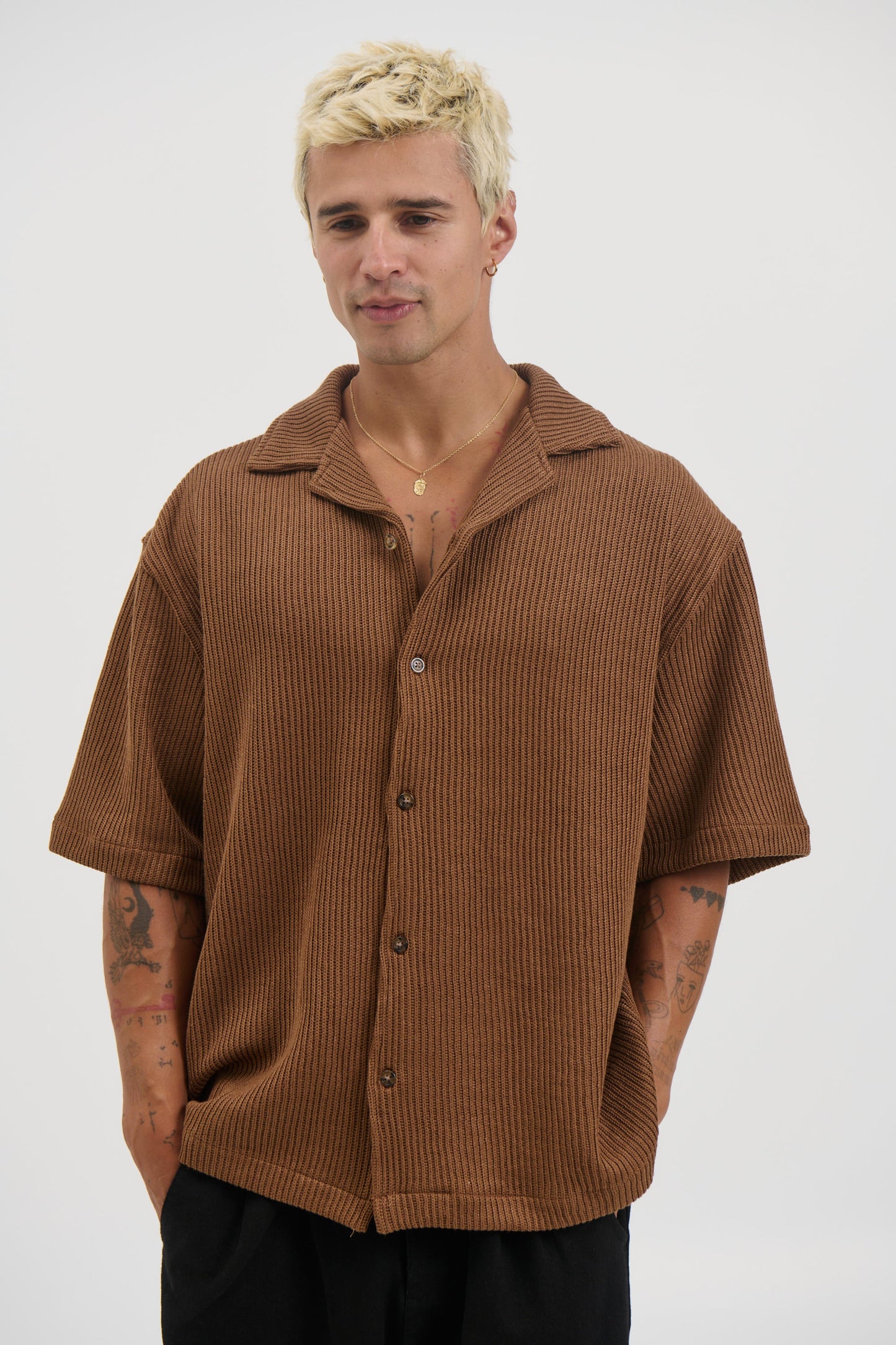 Chad Knitted Shirt Choc - FINAL SALE