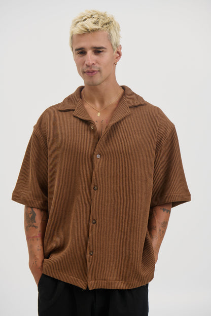 Chad Knitted Shirt Choc - FINAL SALE