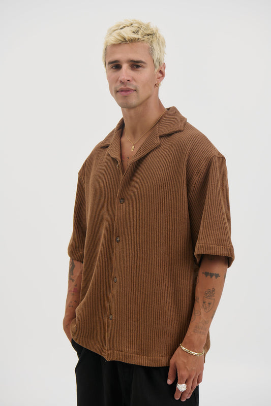 Chad Knitted Shirt Choc - FINAL SALE