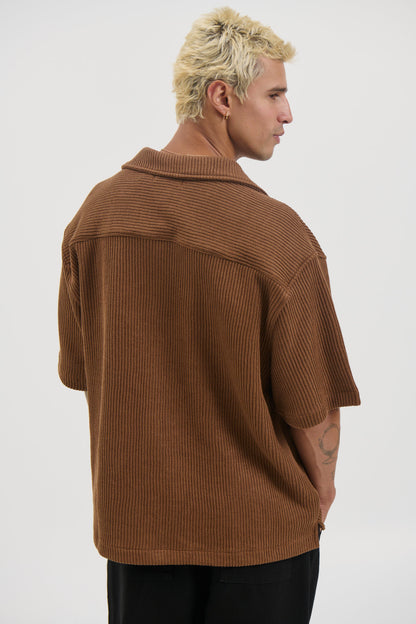 Chad Knitted Shirt Choc - FINAL SALE