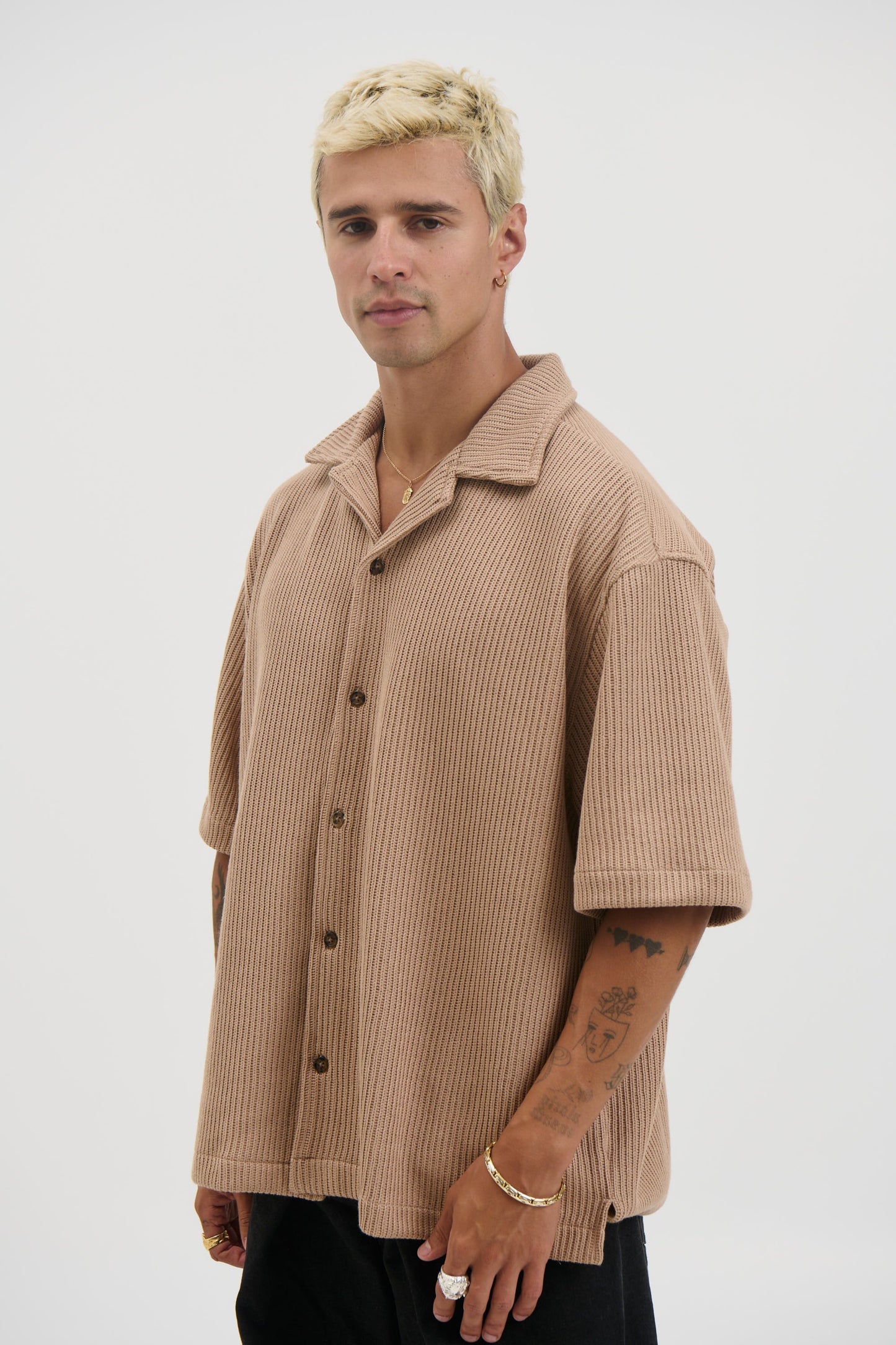 Chad Knitted Shirt Mocha - FINAL SALE