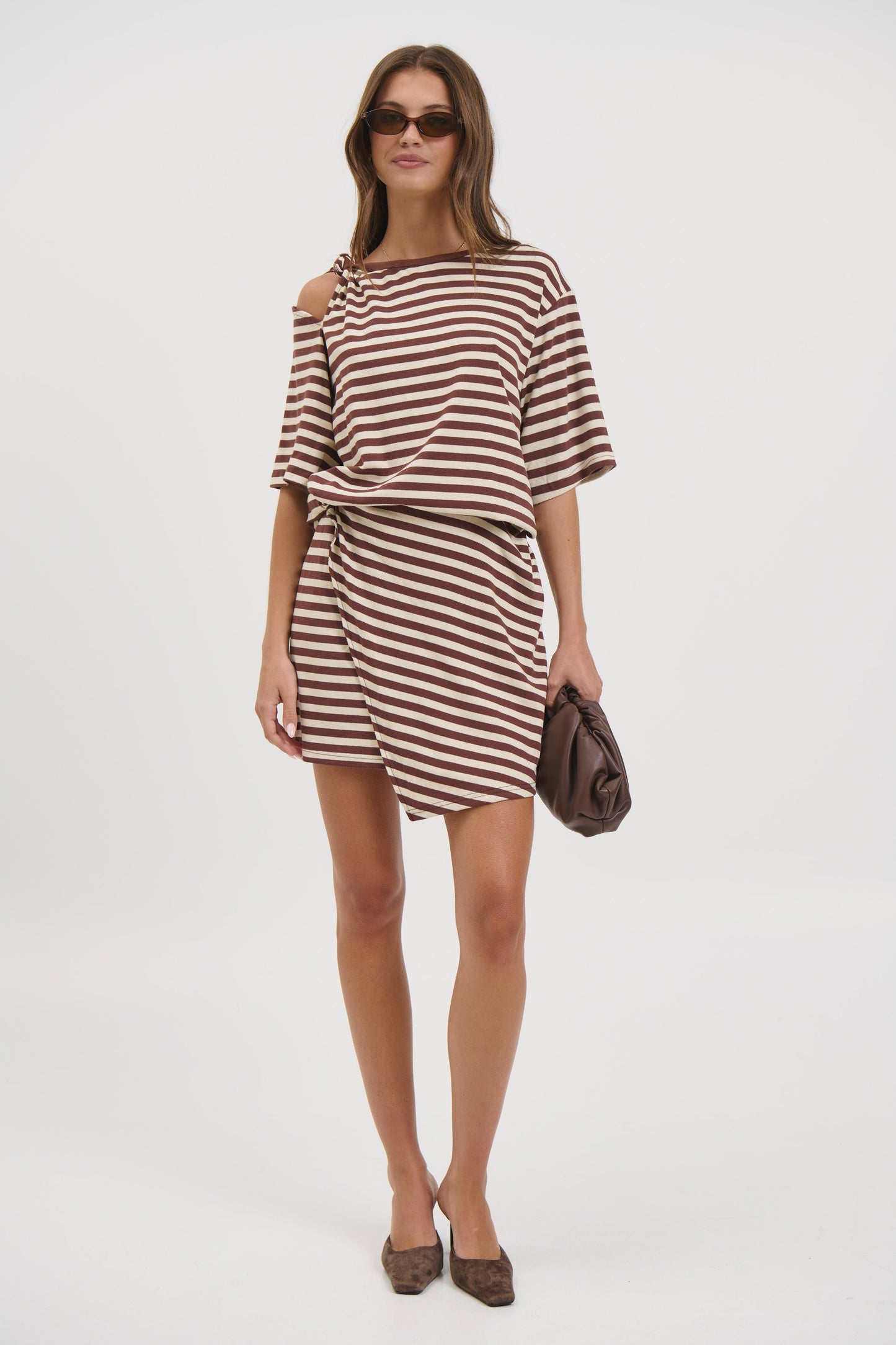 Anastasia Tee Dress Chocolate Stripe - FINAL SALE