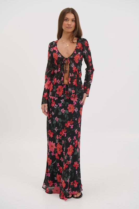 Angie Maxi Skirt Black Floral - FINAL SALE