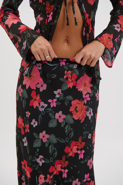 Angie Maxi Skirt Black Floral - FINAL SALE