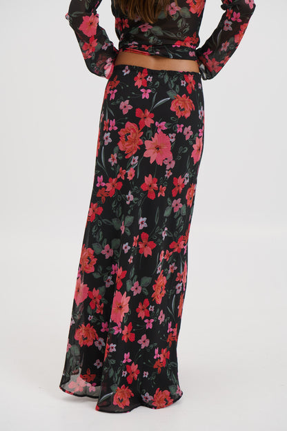 Angie Maxi Skirt Black Floral - FINAL SALE