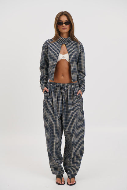 Aura Jacket Navy Lemon Plaid