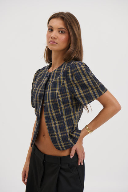 Femme Blouse Navy Lemon Plaid