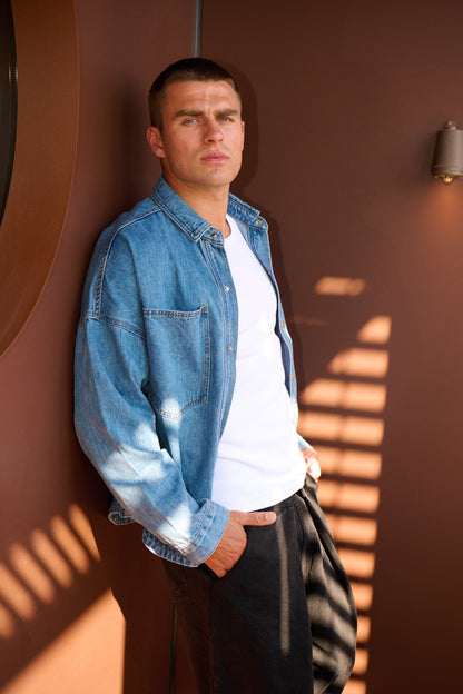 Drop Shoulder Denim Shirt Blue
