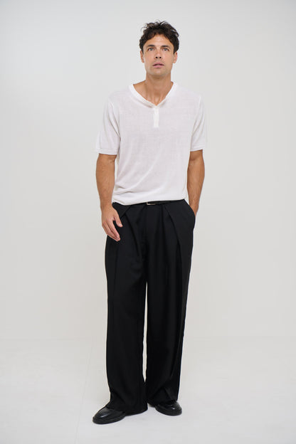 Knitted Henley Tee White