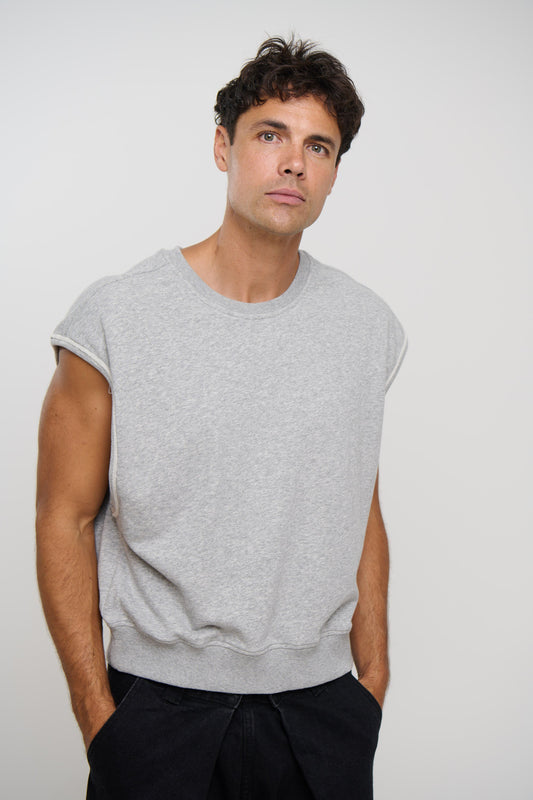 Cropped Fleece Ribbed Tank Grey