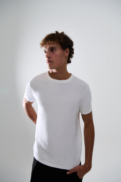 Horizontal Rib Knit Tee White