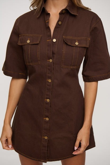 Kaneisha Denim Dress Chocolate