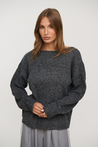 Jaymes V-Back Sweater Dark Grey