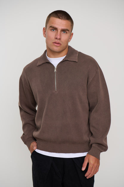 Calin Zip Up Knit Choc
