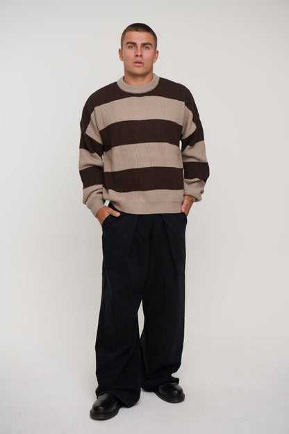 Drop Sleeve Heavy Knit Choc Stripe - FINAL SALE