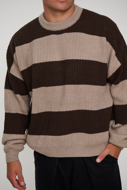 Drop Sleeve Heavy Knit Choc Stripe - FINAL SALE