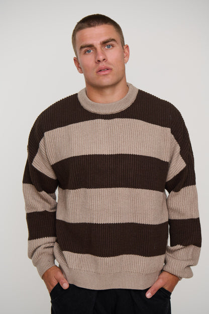 Drop Sleeve Heavy Knit Choc Stripe - FINAL SALE