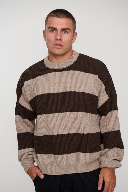 Drop Sleeve Heavy Knit Choc Stripe - FINAL SALE