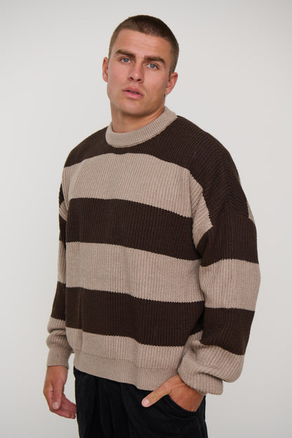 Drop Sleeve Heavy Knit Choc Stripe - FINAL SALE