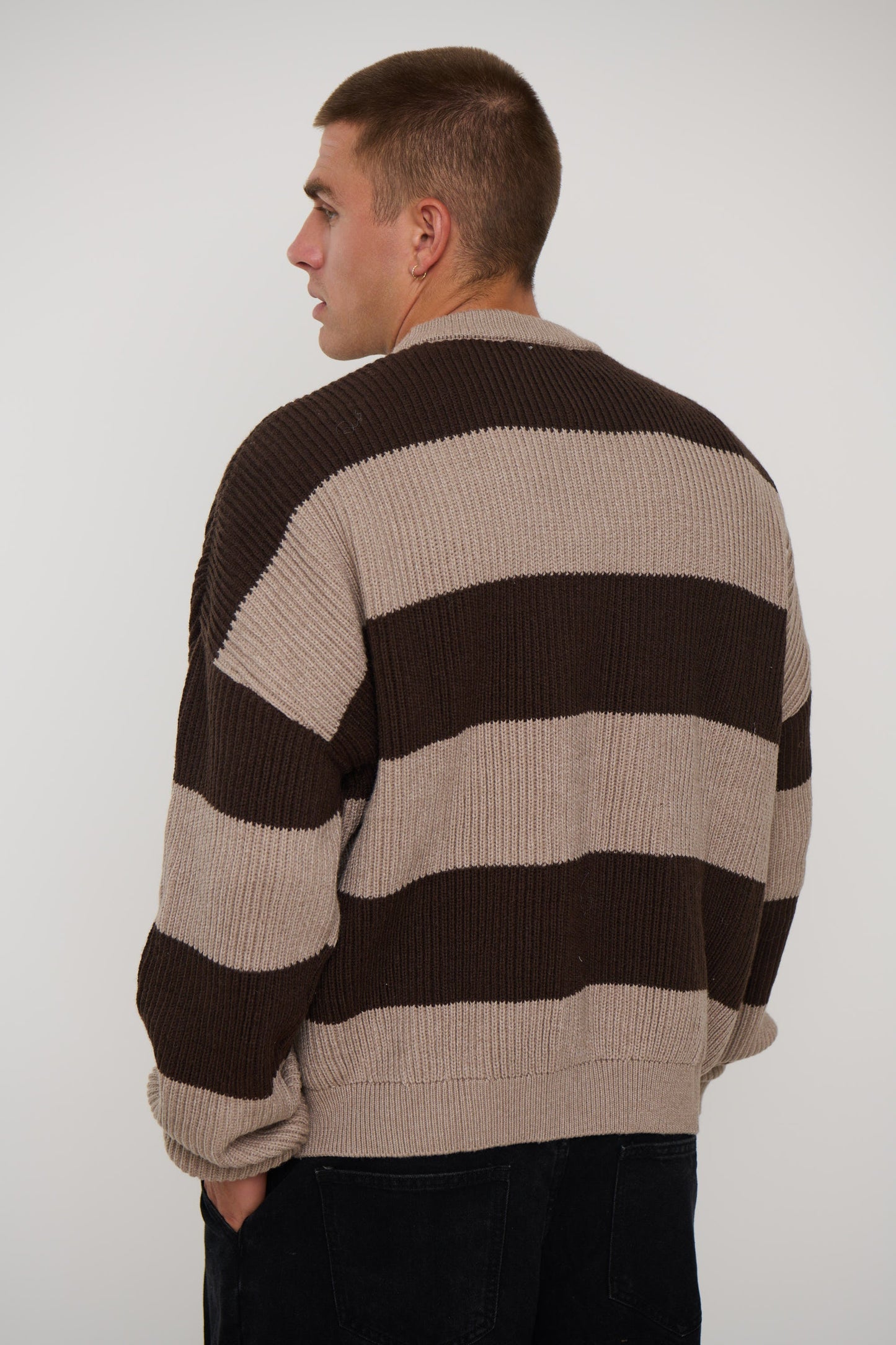 Drop Sleeve Heavy Knit Choc Stripe - FINAL SALE