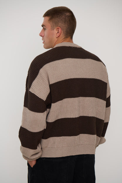 Drop Sleeve Heavy Knit Choc Stripe - FINAL SALE