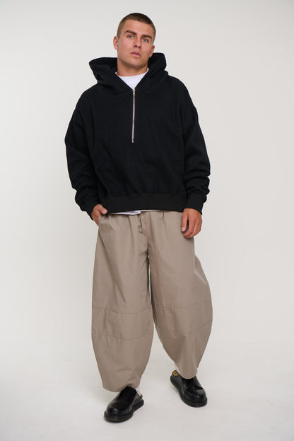 Half Zip Heavyweight Hood Black - FINAL SALE